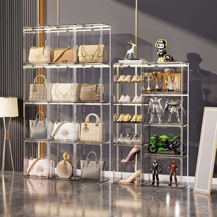 Stackable Transparent Storage Box Magnetic Suction Bookcase Handbag Display Rack, Single Partitio...