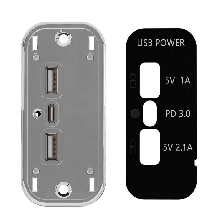 12/24V USB+Type-C Car, RV, Boat Mobile Phone Charger Modification, Silver 2.1A+1A+PD3.0