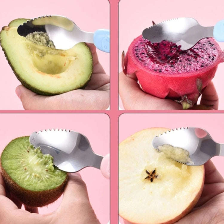 Baby Fruit Double-Ended Scraping Spoon 304 Stainless Steel Silicone Soft Spoon, Pink, Blue, Blue ...