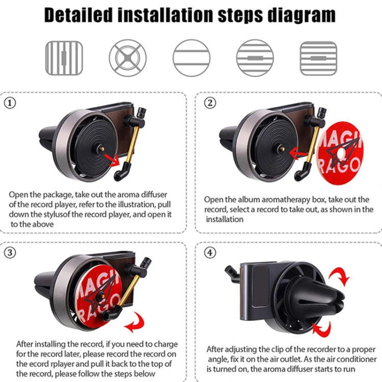 Car Aroma Diffuser Air Vent Rotating Retro Gramophone Fragrance Diffuser Ornament, Gramophone+3pc...