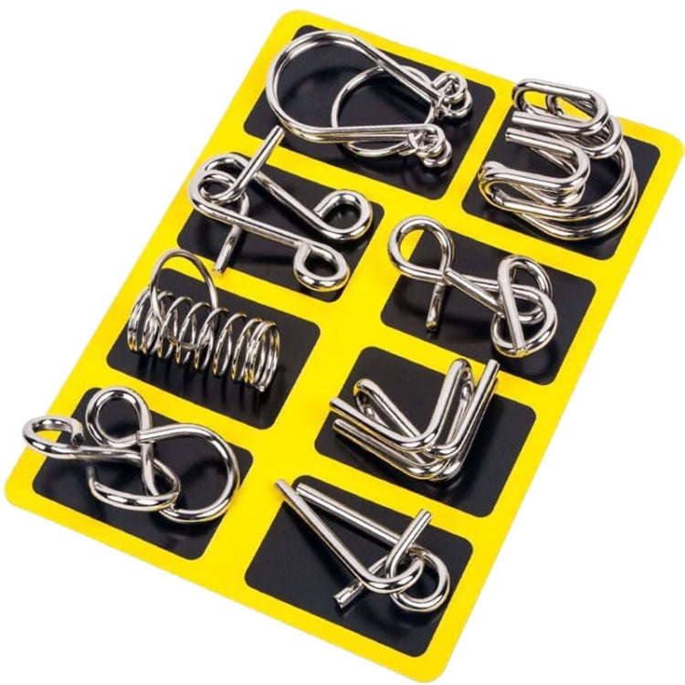 8pcs /Set Intelligence Unlocking Kids Puzzle Nine Links Toys, A Model Yellow, B Model Blue, C Mod...