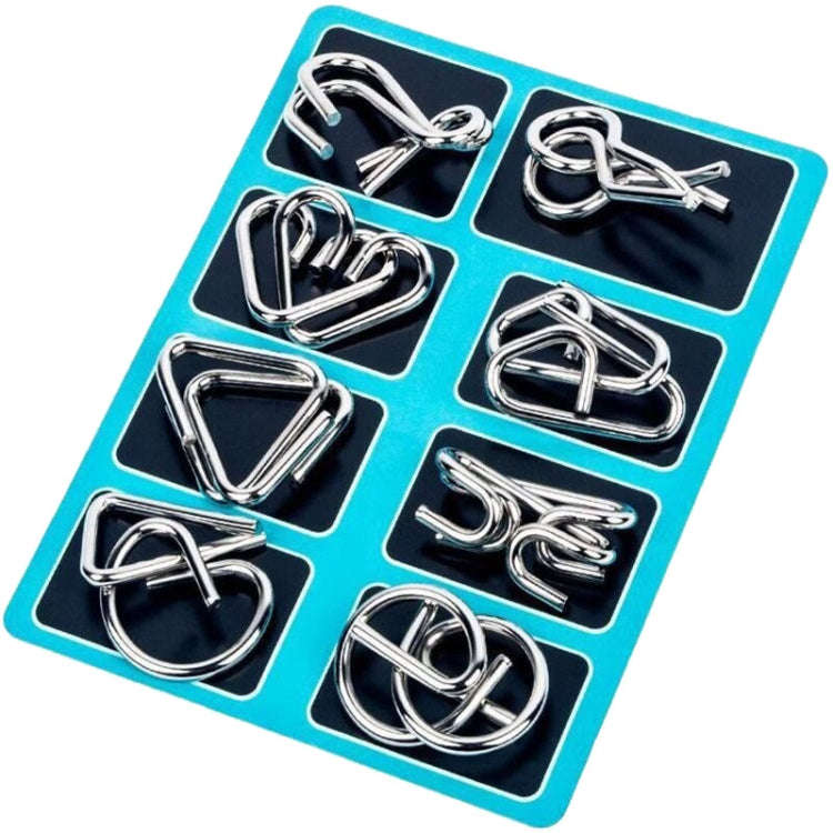 8pcs /Set Intelligence Unlocking Kids Puzzle Nine Links Toys, A Model Yellow, B Model Blue, C Mod...