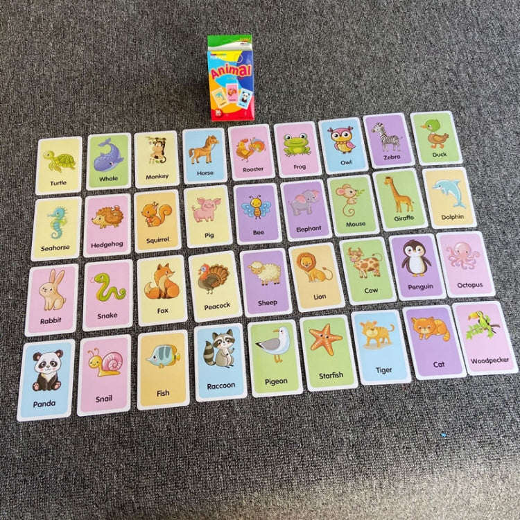 36pcs /Box Children Enlightenment Early Learning English Word Cards, C1 Animal, C2 Shape, C3 Colo...