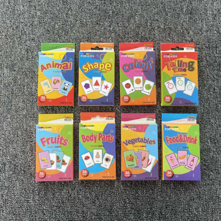 36pcs /Box Children Enlightenment Early Learning English Word Cards, C1 Animal, C2 Shape, C3 Colo...