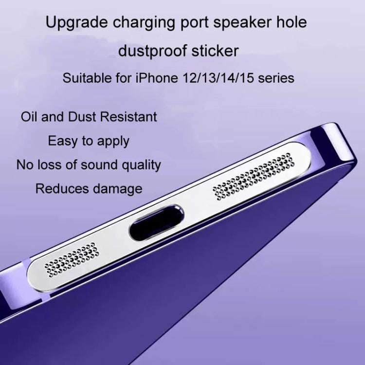 2pcs /Set For IPhone 12 / 13 / 14 / 15 Series Speaker Plating Metal Dust-Proof Mesh Charging Port...