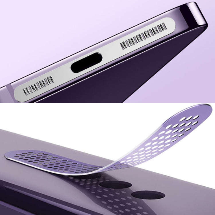 2pcs /Set For IPhone 12 / 13 / 14 / 15 Series Speaker Plating Metal Dust-Proof Mesh Charging Port...
