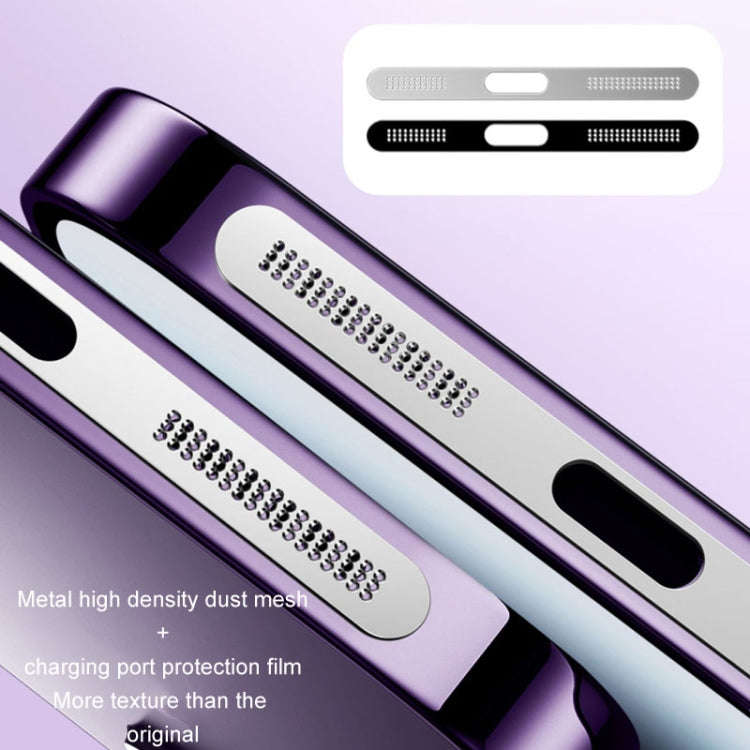 2pcs /Set For IPhone 12 / 13 / 14 / 15 Series Speaker Plating Metal Dust-Proof Mesh Charging Port...