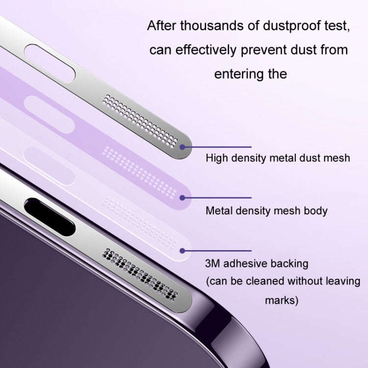 2pcs /Set For IPhone 12 / 13 / 14 / 15 Series Speaker Plating Metal Dust-Proof Mesh Charging Port...