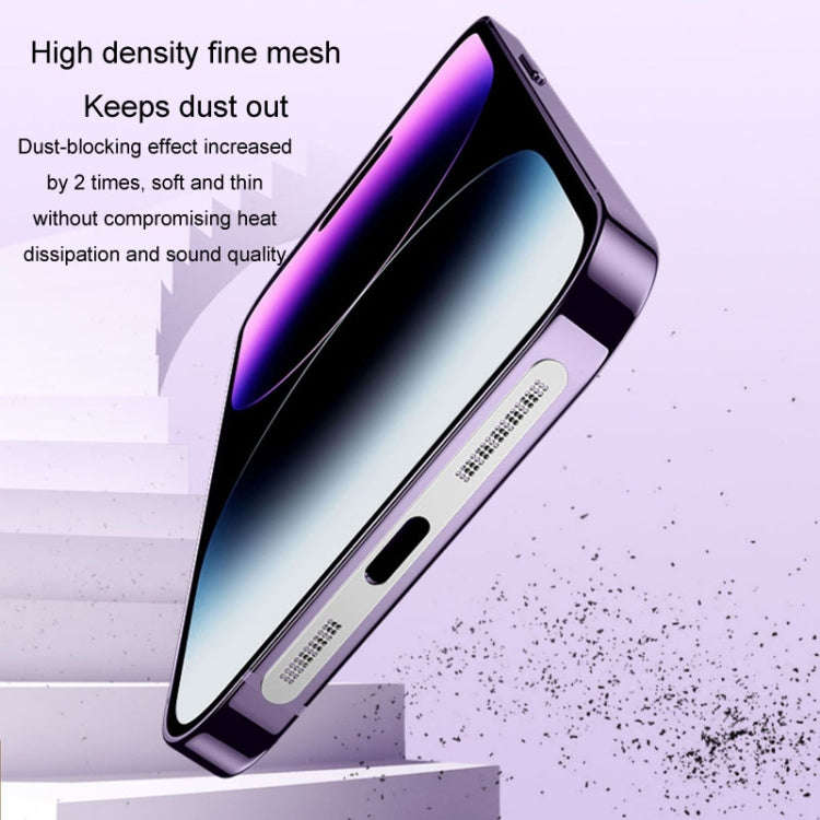 2pcs /Set For IPhone 12 / 13 / 14 / 15 Series Speaker Plating Metal Dust-Proof Mesh Charging Port...