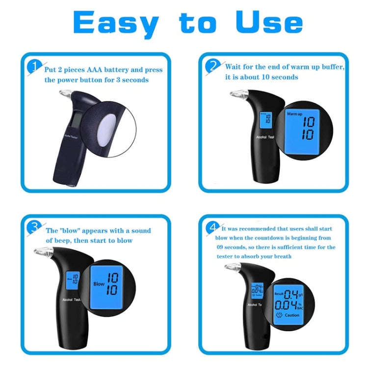 LCD Detector Backlight Light Breath Alcohol Tester, AT69S With 4 Mouthpieces Box, AT69S With 12 M...