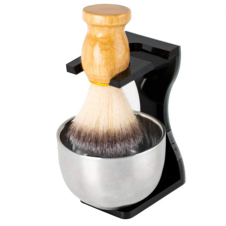 3pcs /Set Men Foam Manual Wooden Handle Beard Brush Set, Nylon Wool Black, Nylon Wool Silver, Bad...
