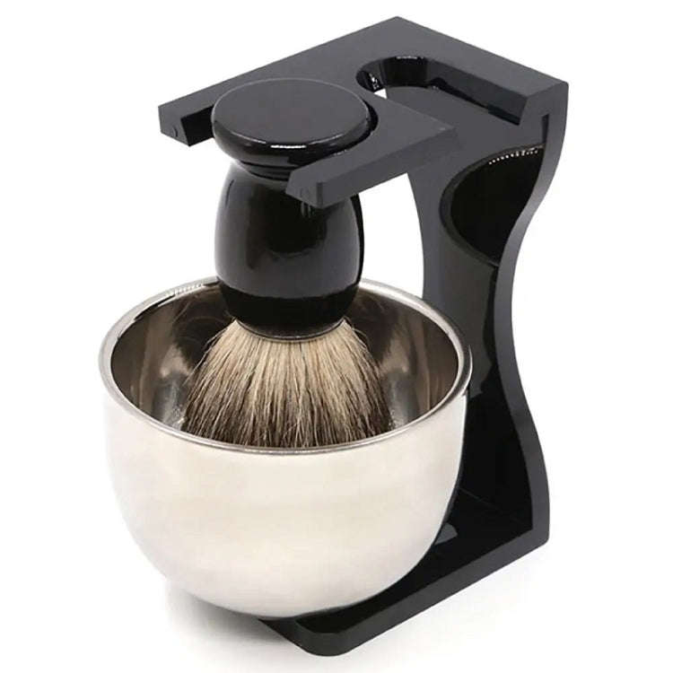 3pcs /Set Men Foam Manual Wooden Handle Beard Brush Set, Nylon Wool Black, Nylon Wool Silver, Bad...