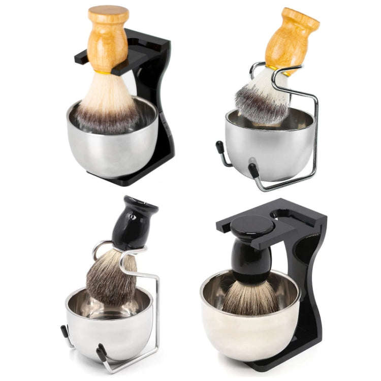 3pcs /Set Men Foam Manual Wooden Handle Beard Brush Set, Nylon Wool Black, Nylon Wool Silver, Bad...