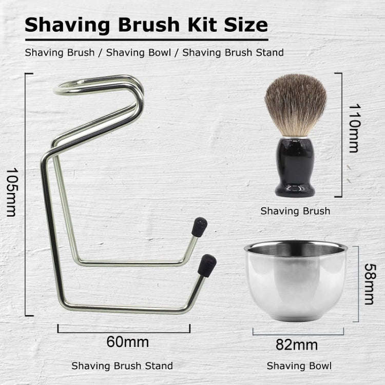 3pcs /Set Men Foam Manual Wooden Handle Beard Brush Set, Nylon Wool Black, Nylon Wool Silver, Bad...