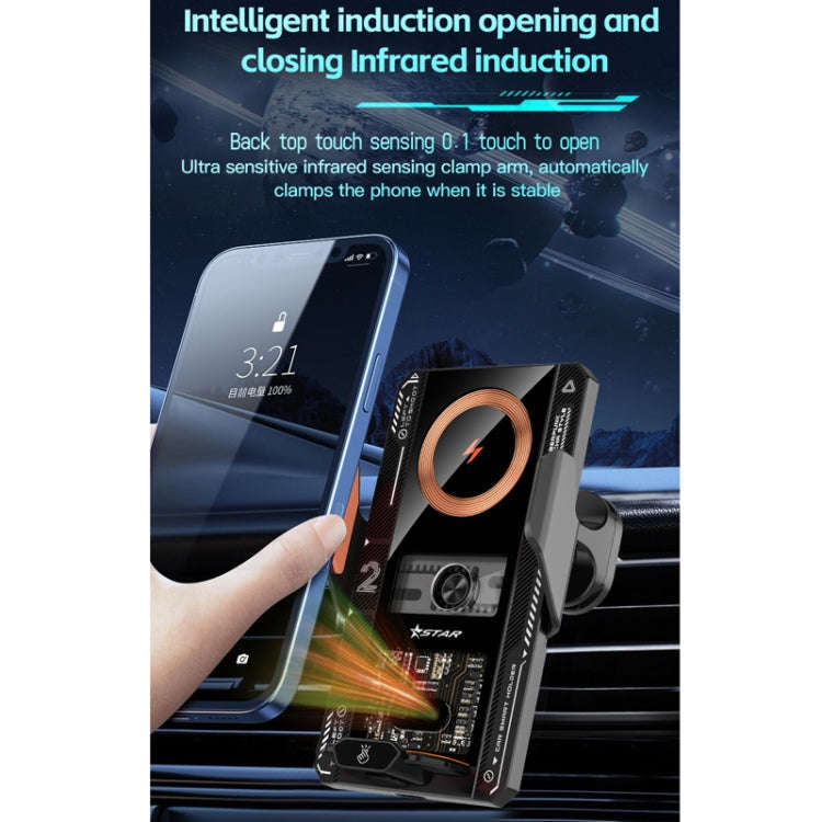15W QI Protocol Wireless Car Charger Smart Induction Phone Holder, Black, Silver