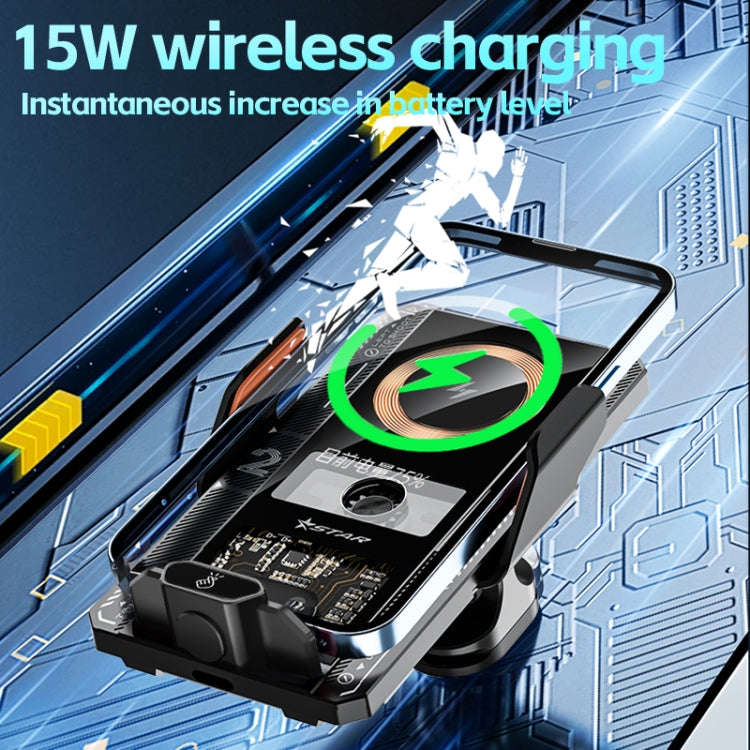 15W QI Protocol Wireless Car Charger Smart Induction Phone Holder, Black, Silver