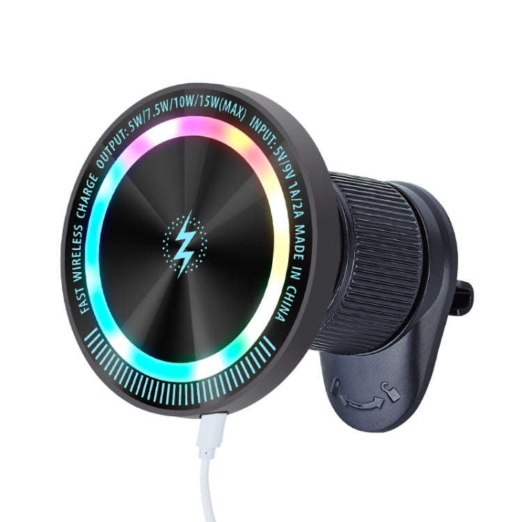 Magsafe 15W Magnetic Colorful Light Wireless Charging Mobile Phone Holder, A9 Air Outlet Dark Gra...
