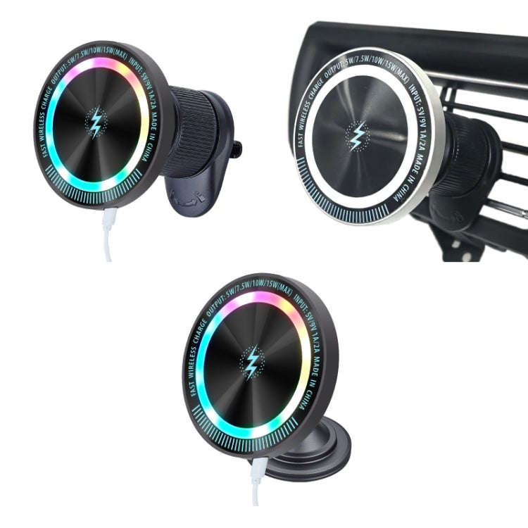 Magsafe 15W Magnetic Colorful Light Wireless Charging Mobile Phone Holder, A9 Air Outlet Dark Gra...