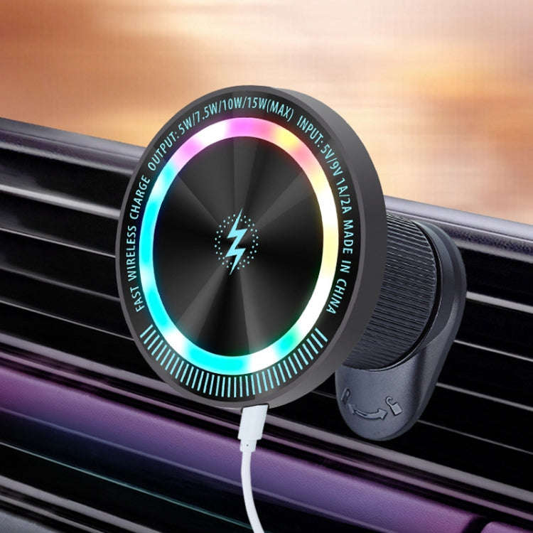 Magsafe 15W Magnetic Colorful Light Wireless Charging Mobile Phone Holder, A9 Air Outlet Dark Gra...