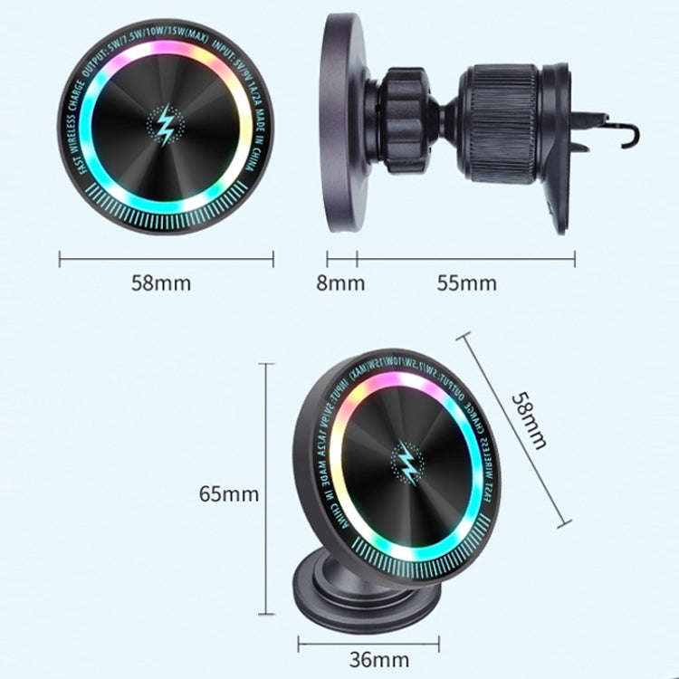 Magsafe 15W Magnetic Colorful Light Wireless Charging Mobile Phone Holder, A9 Air Outlet Dark Gra...