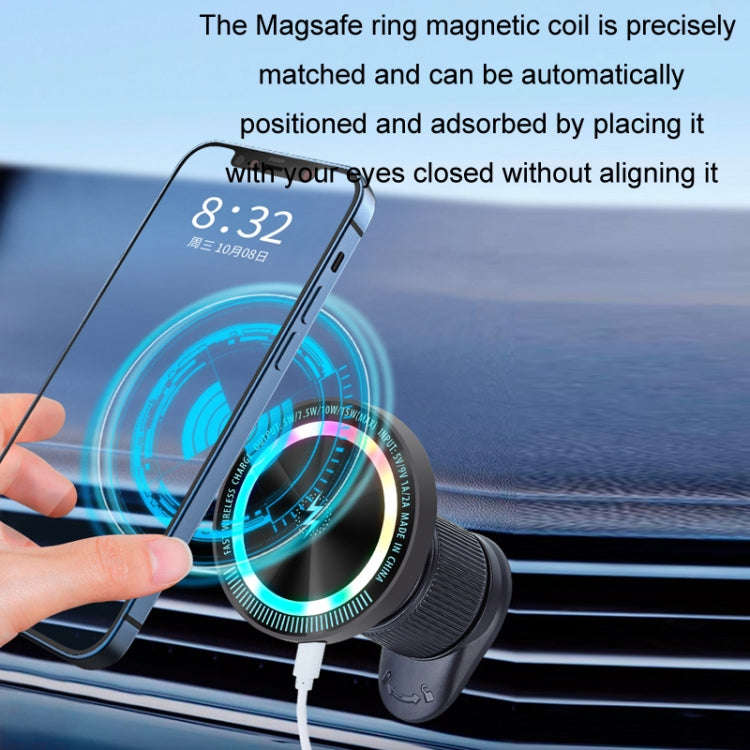 Magsafe 15W Magnetic Colorful Light Wireless Charging Mobile Phone Holder, A9 Air Outlet Dark Gra...