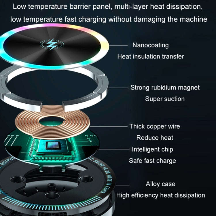 Magsafe 15W Magnetic Colorful Light Wireless Charging Mobile Phone Holder, A9 Air Outlet Dark Gra...