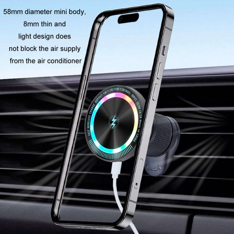 Magsafe 15W Magnetic Colorful Light Wireless Charging Mobile Phone Holder, A9 Air Outlet Dark Gra...