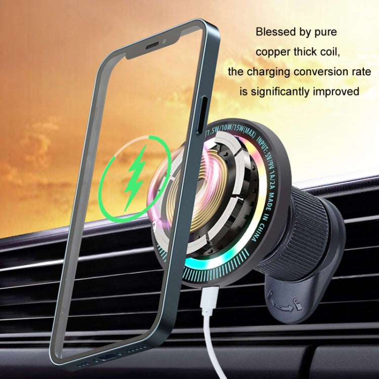 Magsafe 15W Magnetic Colorful Light Wireless Charging Mobile Phone Holder, A9 Air Outlet Dark Gra...