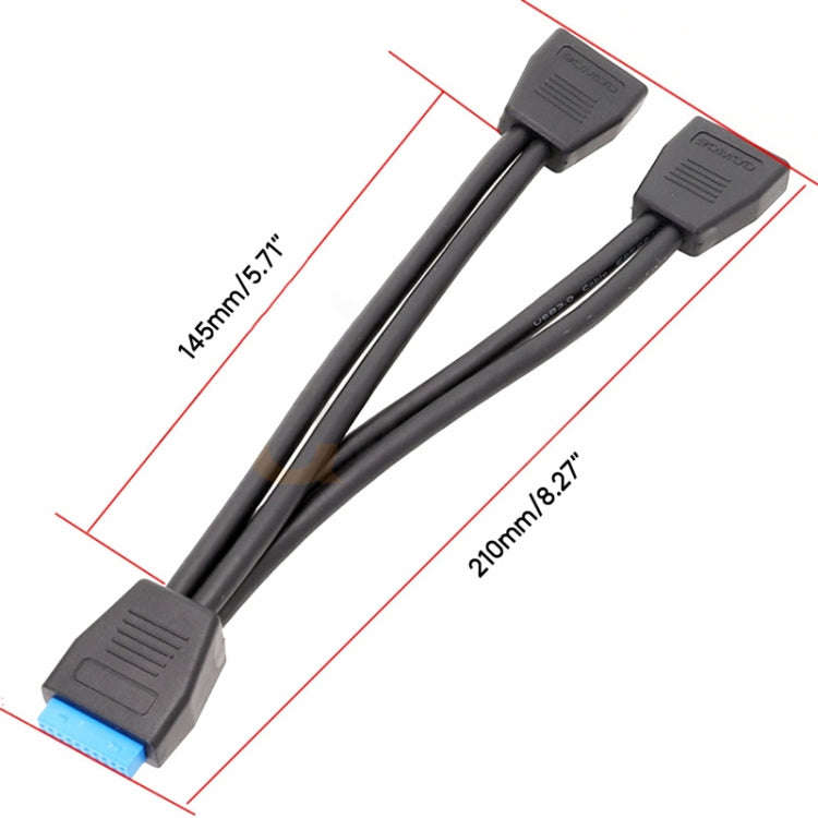 Computer Motherboard 19 Pin USB3.0 One To Two Extension Cable, 21cm 19Pin