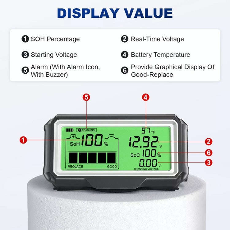 ANCEL 12V LED Car Battery Tester SOH/SOC Rechargeable Battery Analysis Tool, BM200 PRO