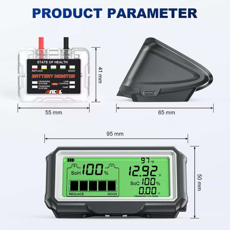 ANCEL 12V LED Car Battery Tester SOH/SOC Rechargeable Battery Analysis Tool, BM200 PRO