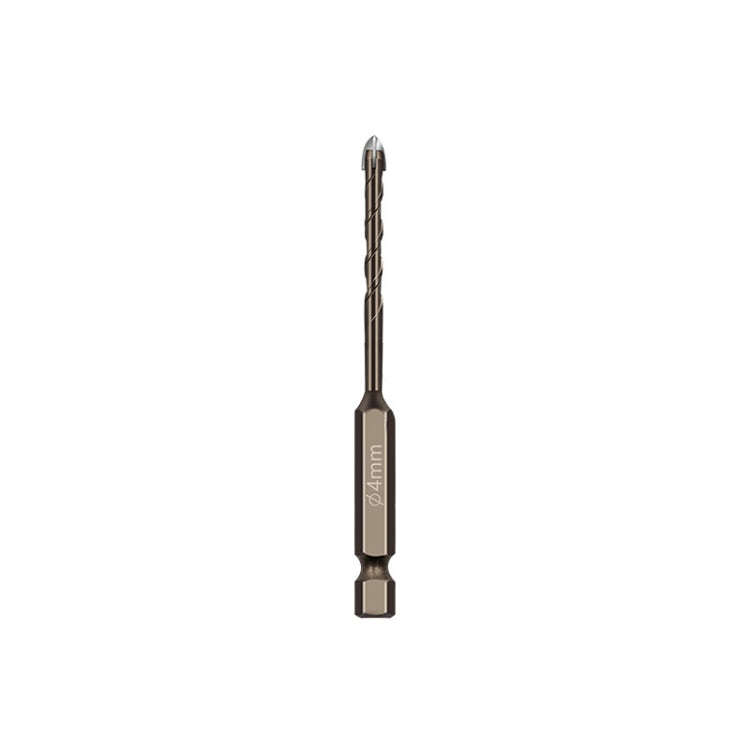 Hexagonal Shank Spiral Flute Cross Alloy Drill Bits Glass Tile Four Edge Drivers, 3mm, 4mm, 5mm, ...
