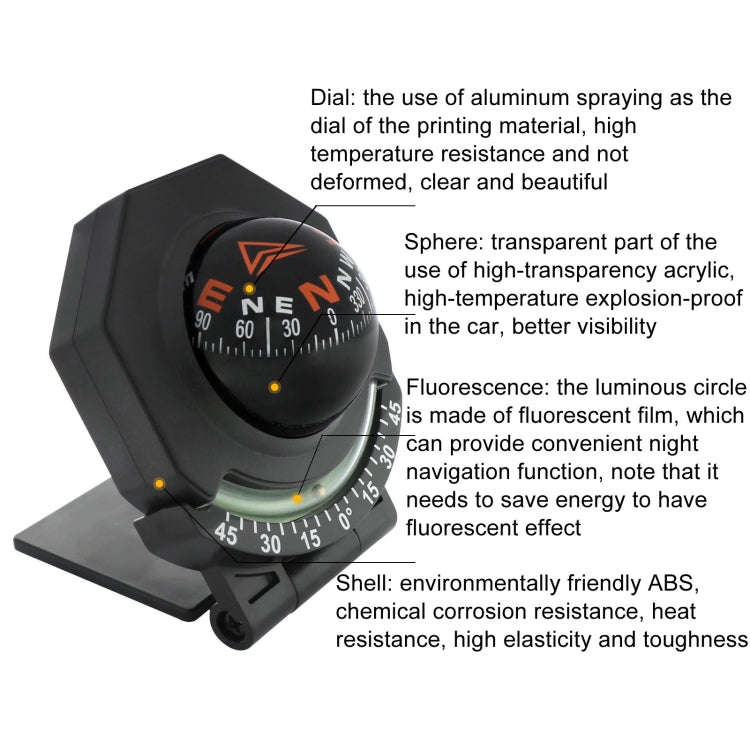 2 In 1 Car Compass With Slope Gauge Foldable High Precision Guide Ball, LC452