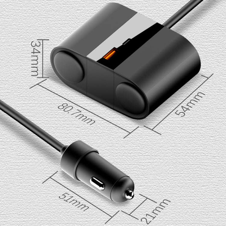 45W Rotating Dual Cigarette Lighter Extension Port Car Charger, S-46