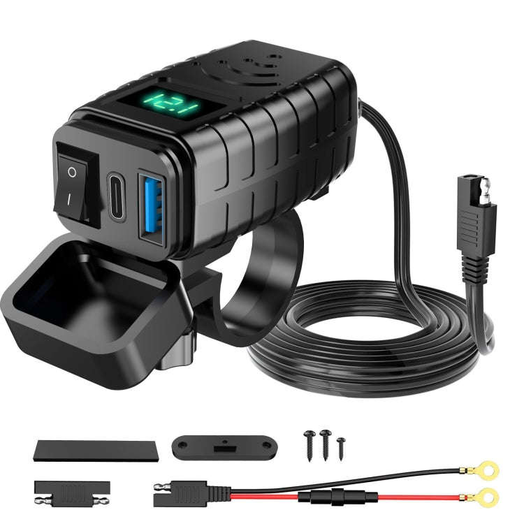 PD3.0 Motorcycle USB Mobile Phone Charger Digital Voltage Meter with Switch, Blue Screen, Red Scr...