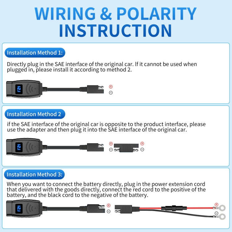 PD3.0 Motorcycle USB Mobile Phone Charger Digital Voltage Meter with Switch, Blue Screen, Red Scr...