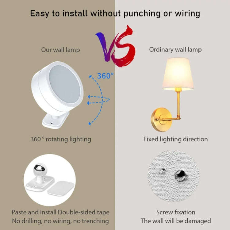 LED 360 Degree Rotating Lamp Magnetic Cabinet Spotlight Atmosphere Night Light, White, Black