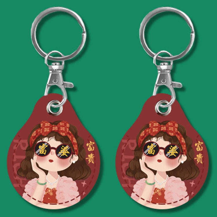 2pcs Cute Sensor Access Door Card Cover Keychain Elevator Water Drops Round Key Holder, Black, Pi...