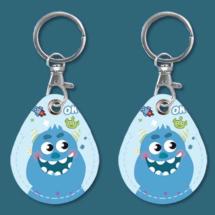 2pcs Cute Sensor Access Door Card Cover Keychain Elevator Water Drops Round Key Holder, Black, Pi...