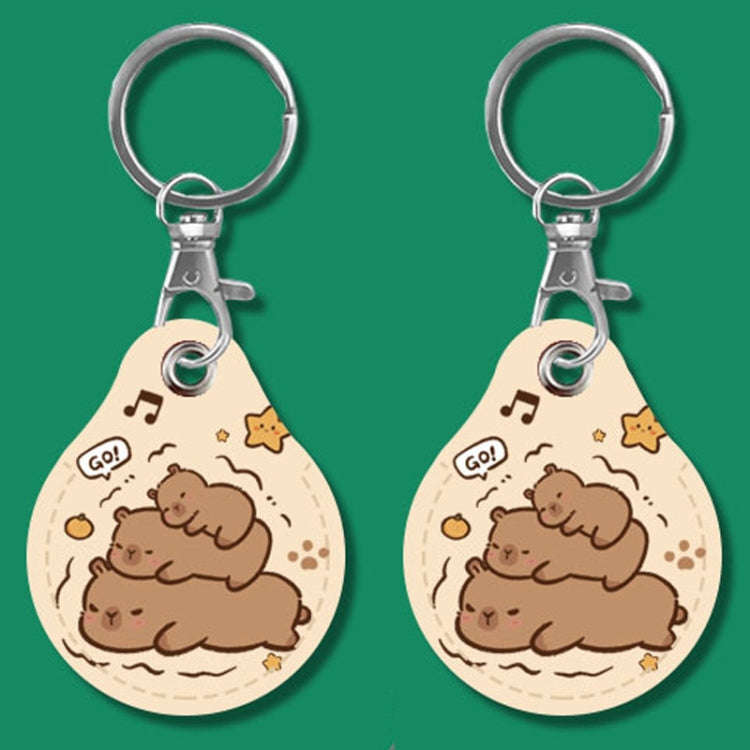 2pcs Cute Sensor Access Door Card Cover Keychain Elevator Water Drops Round Key Holder, Black, Pi...