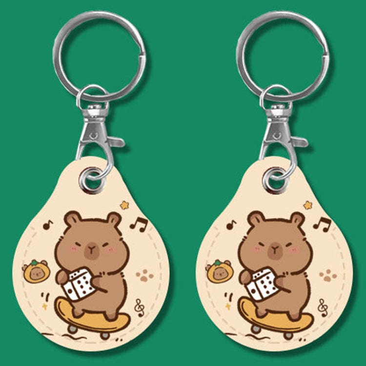 2pcs Cute Sensor Access Door Card Cover Keychain Elevator Water Drops Round Key Holder, Black, Pi...