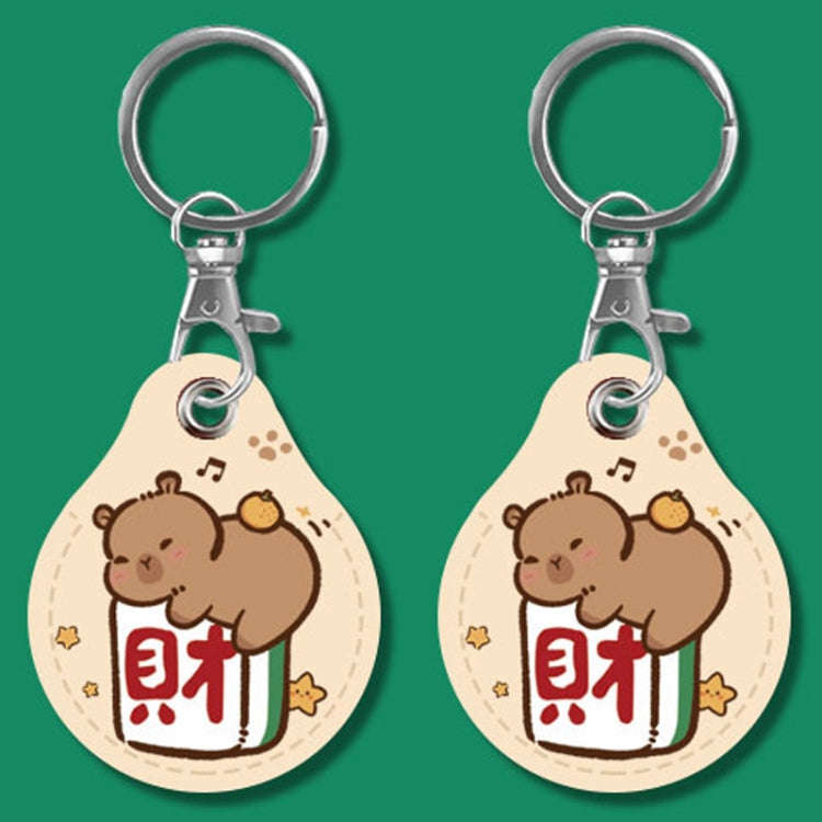 2pcs Cute Sensor Access Door Card Cover Keychain Elevator Water Drops Round Key Holder, Black, Pi...