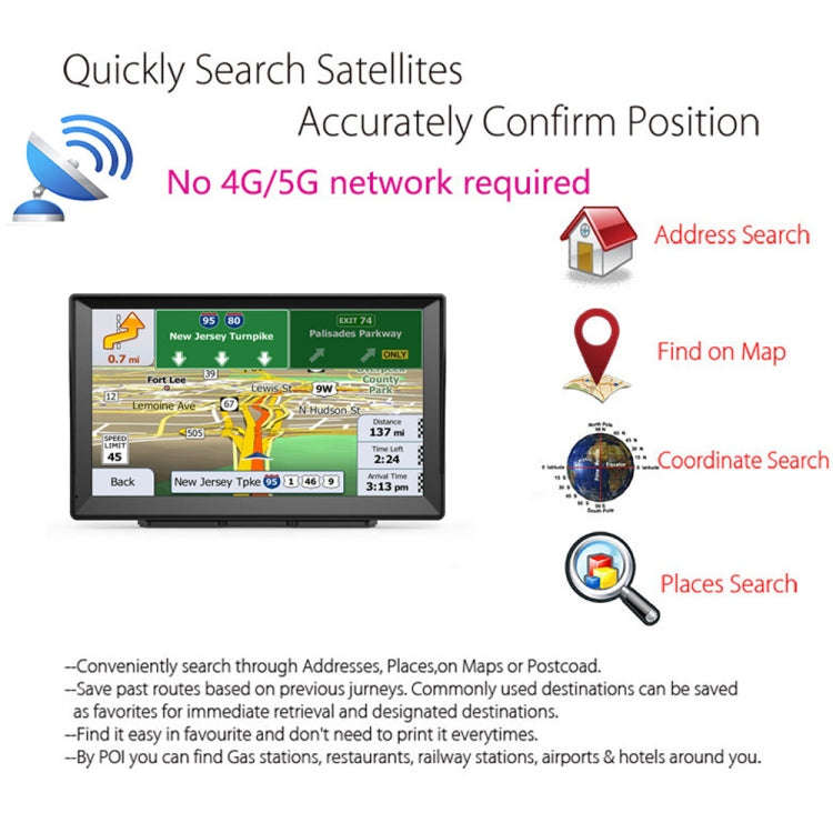 9 Inch 8G/256M Car GPS Navigator With Large Screen Capacitive Bluetooth Map, United States, Canad...