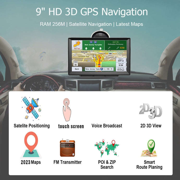9 Inch 8G/256M Car GPS Navigator With Large Screen Capacitive Bluetooth Map, United States, Canad...