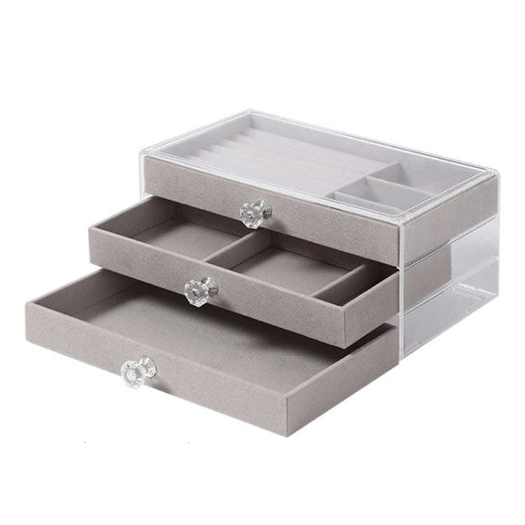 Three-Layer Velvet Dustproof Drawer Earrings Jewelry Storage Box