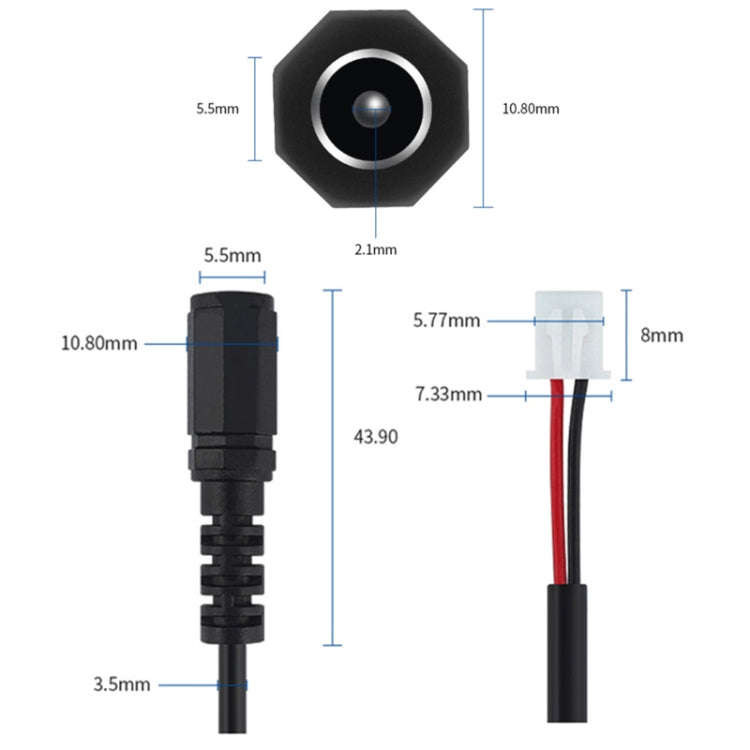 2pcs DC 5.5 X 2.1mm Female To XH2.54 Terminal Motherboard Connection Cable