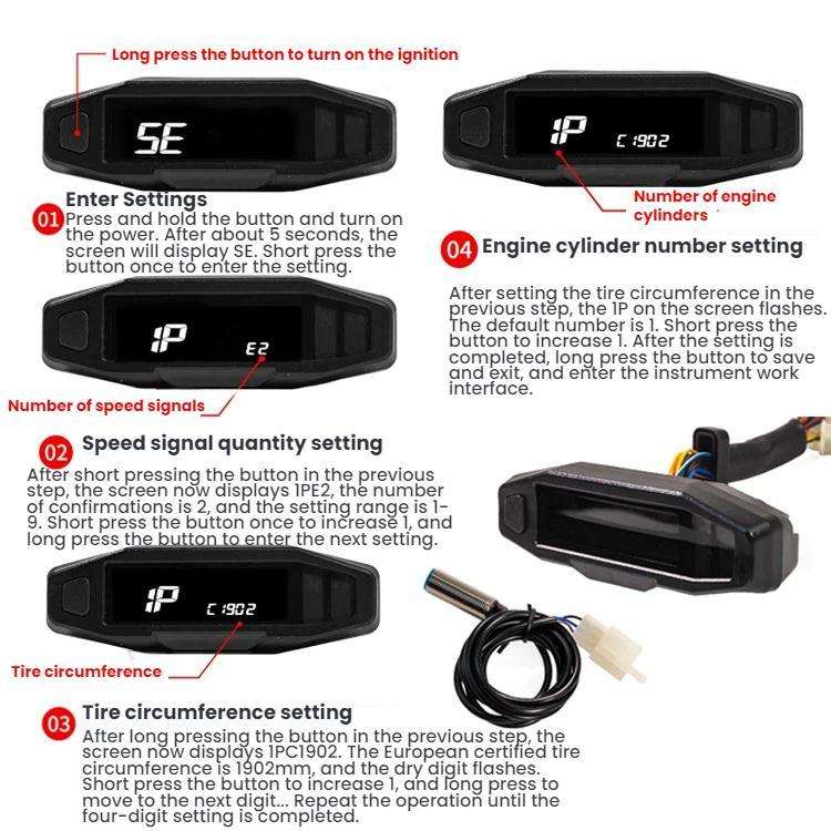 Motorcycle HD LCD Fuel Level Speed Electronic Instrument