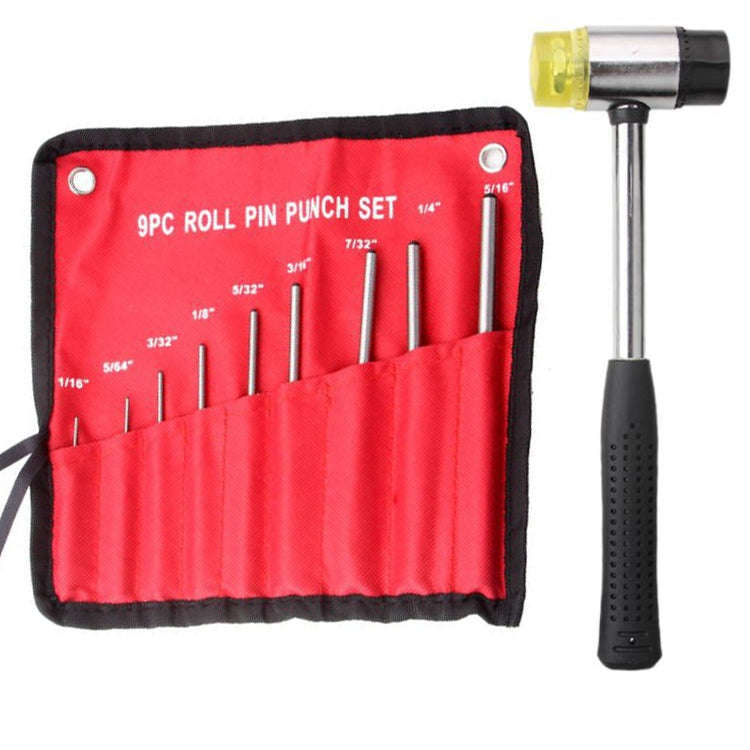 9-in-1 Heavy Duty Roll Pin Punch Set Round Punch Removal Tools, Canvas Packaging, with Hammer