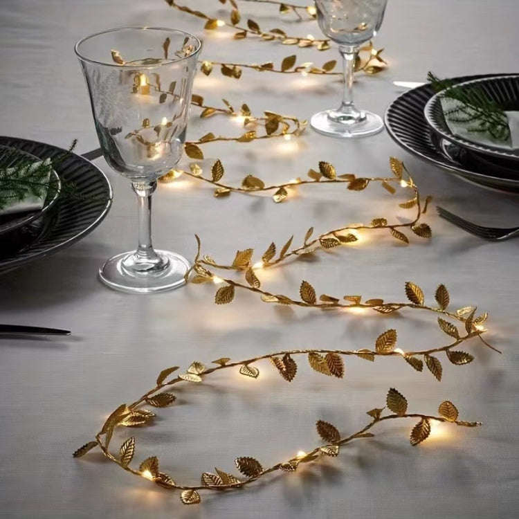 LED Artificial Golden Leaf Vine Light String For Christmas Holiday Decoration, 2m 20 Lights, 3m 3...