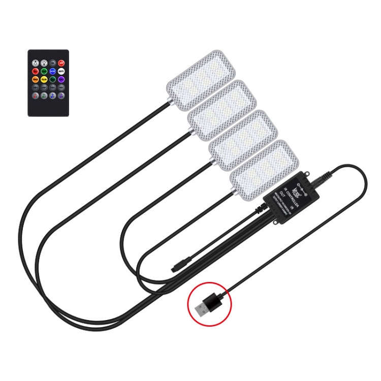 Eight-Color LED Voice Control Car Music Rhythm Atmosphere Light, 5V USB Remote Control, 5V USB AP...
